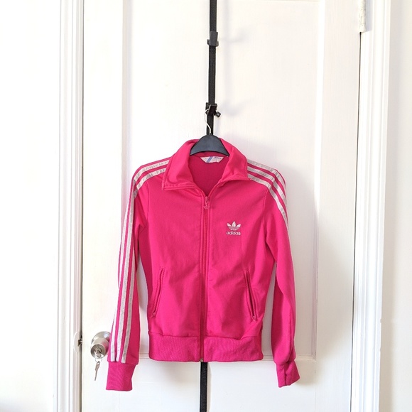 adidas 3 stripe pink track jacket